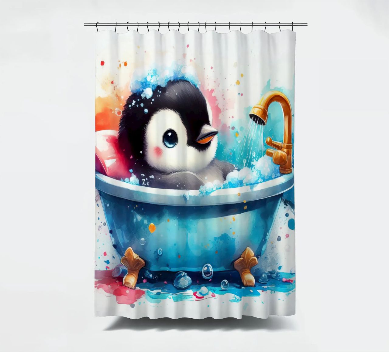 Un bebé pingüino en la bañera cortina de baño de ARTVI-SHOP