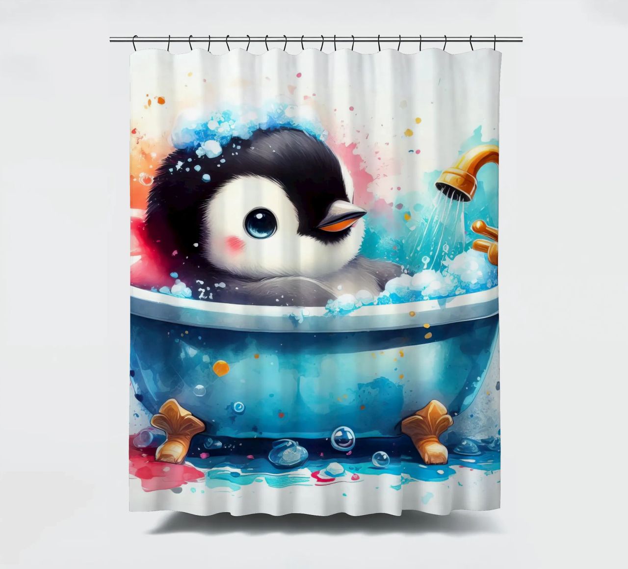 Un bebé pingüino en la bañera cortina de baño de ARTVI-SHOP