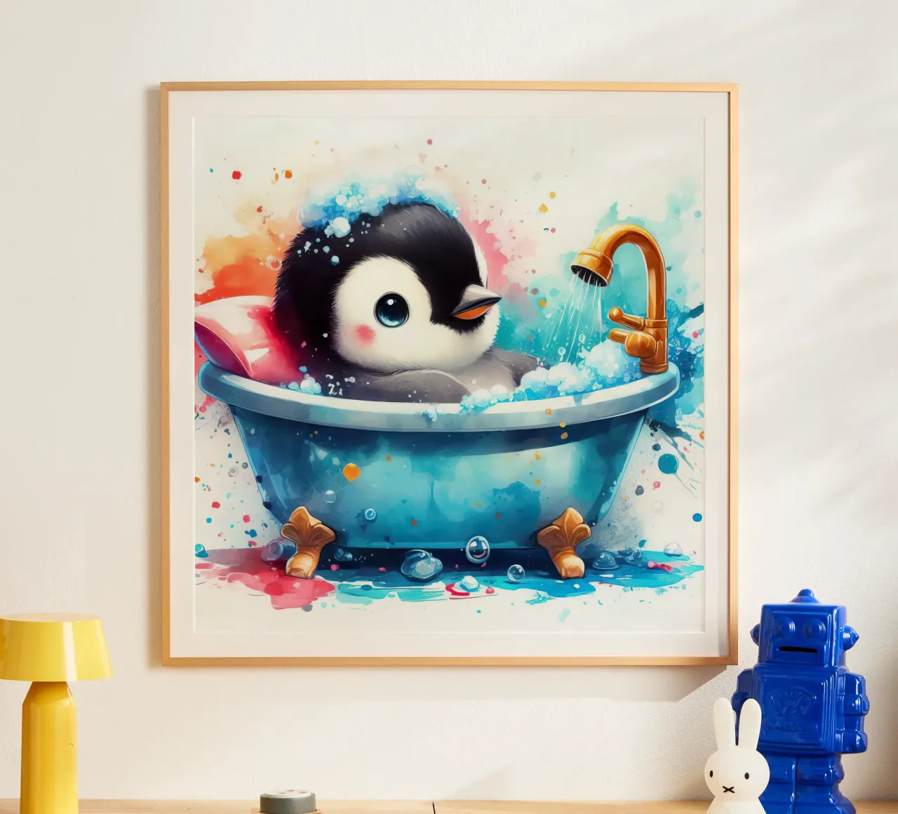 Un cucciolo di pinguino nella vasca da bagno poster da 🎁 ARTVI-SHOP