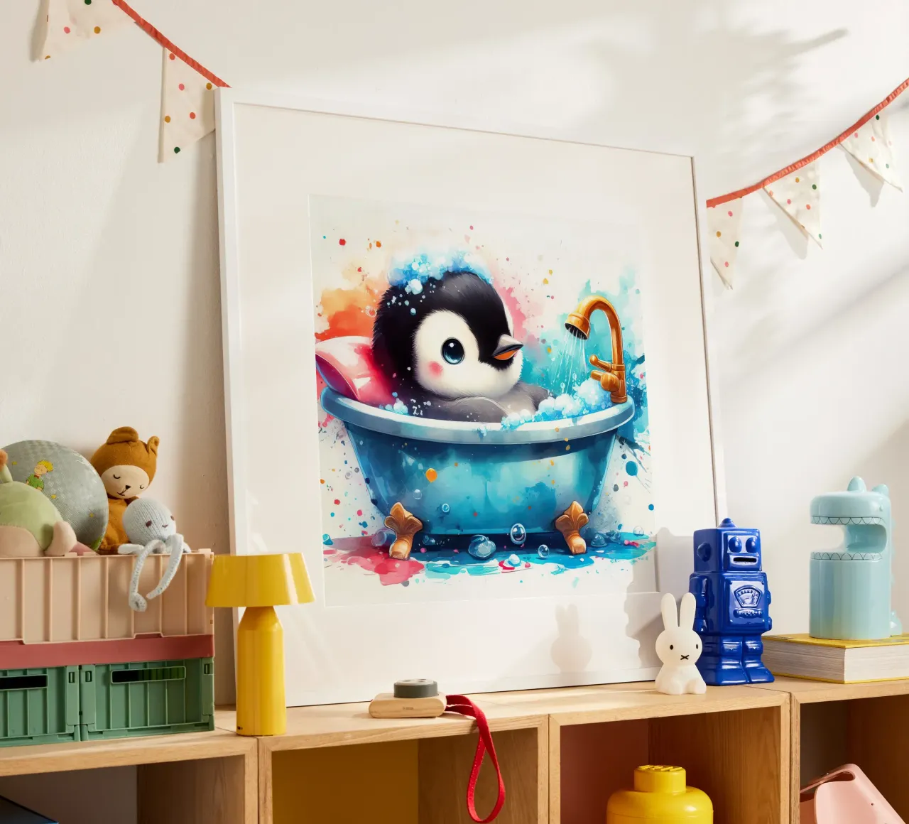 Un cucciolo di pinguino nella vasca da bagno poster da 🎁 ARTVI-SHOP