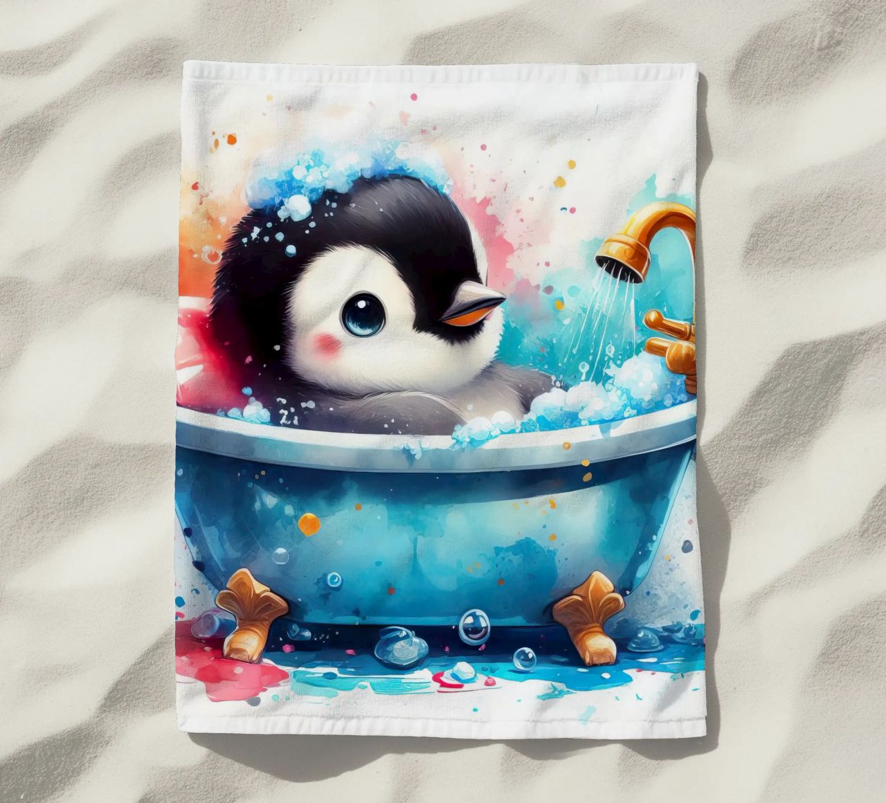 Un cucciolo di pinguino nella vasca da bagno telo mare da ARTVI-SHOP