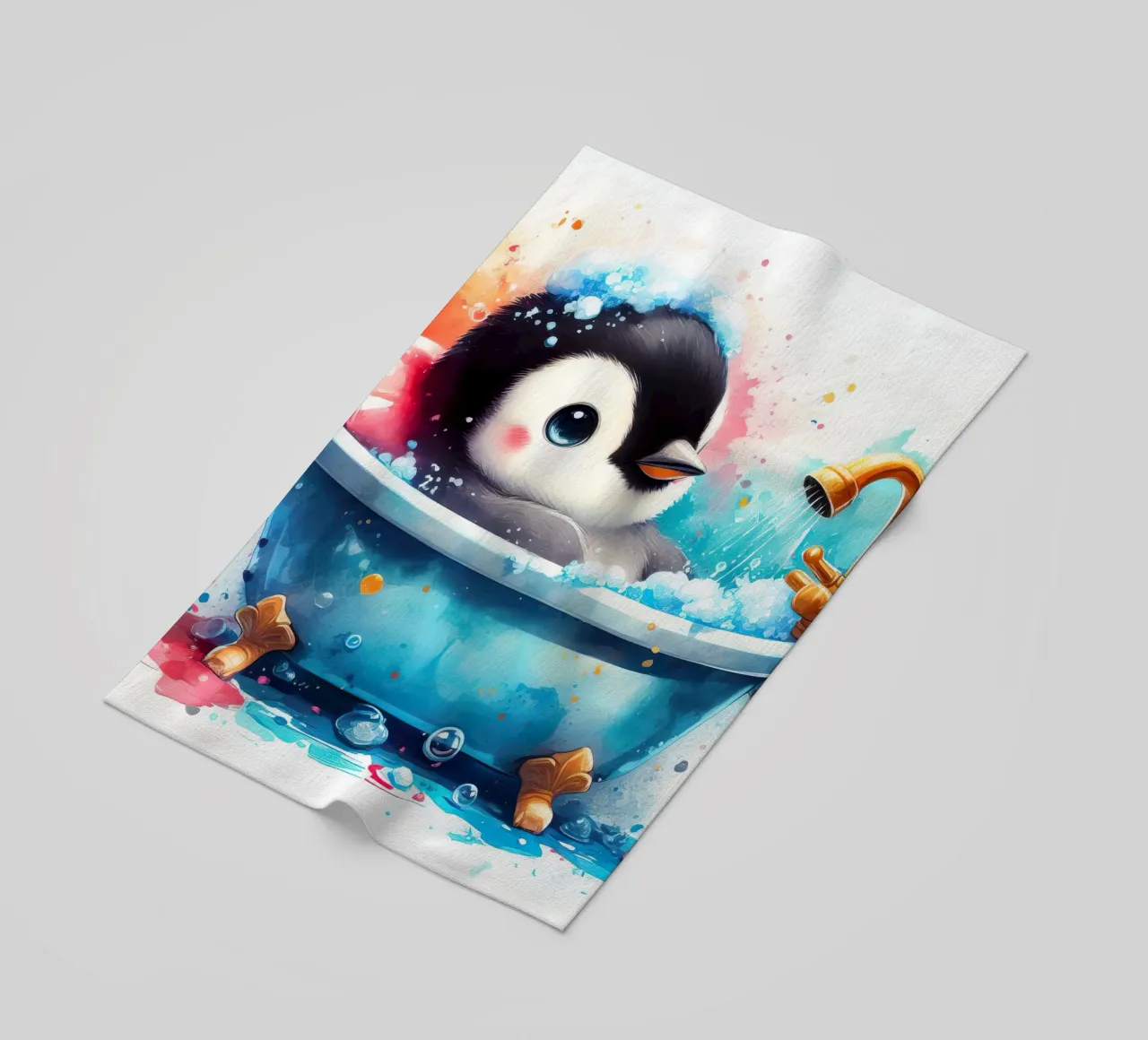 Un cucciolo di pinguino nella vasca da bagno telo mare da 🎁 ARTVI-SHOP