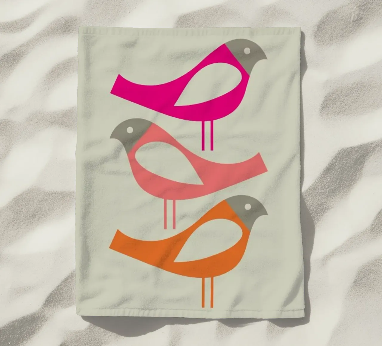 Three Scandi Birds 1 beach towel by Visual Philosophy