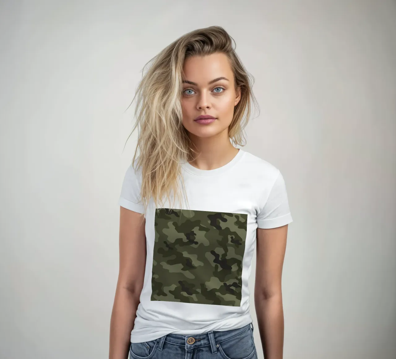 militaire camouflage dames t-shirt getailleerd van 🎁 ARTVI-SHOP