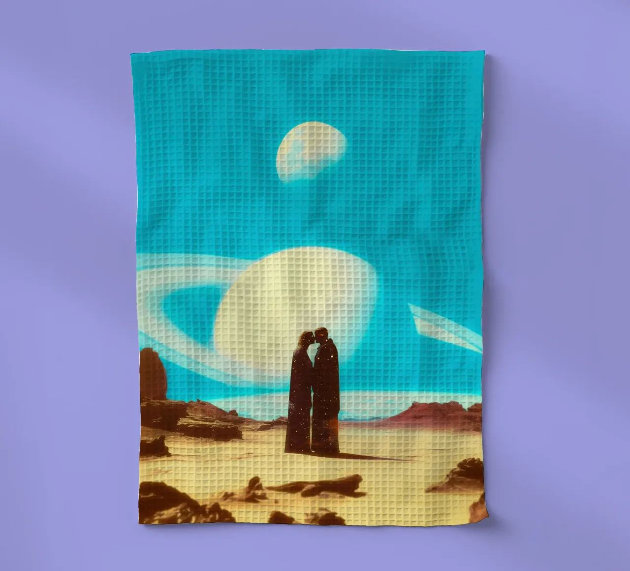 Falling In Love On Mars tea towel by Taudalpoi
