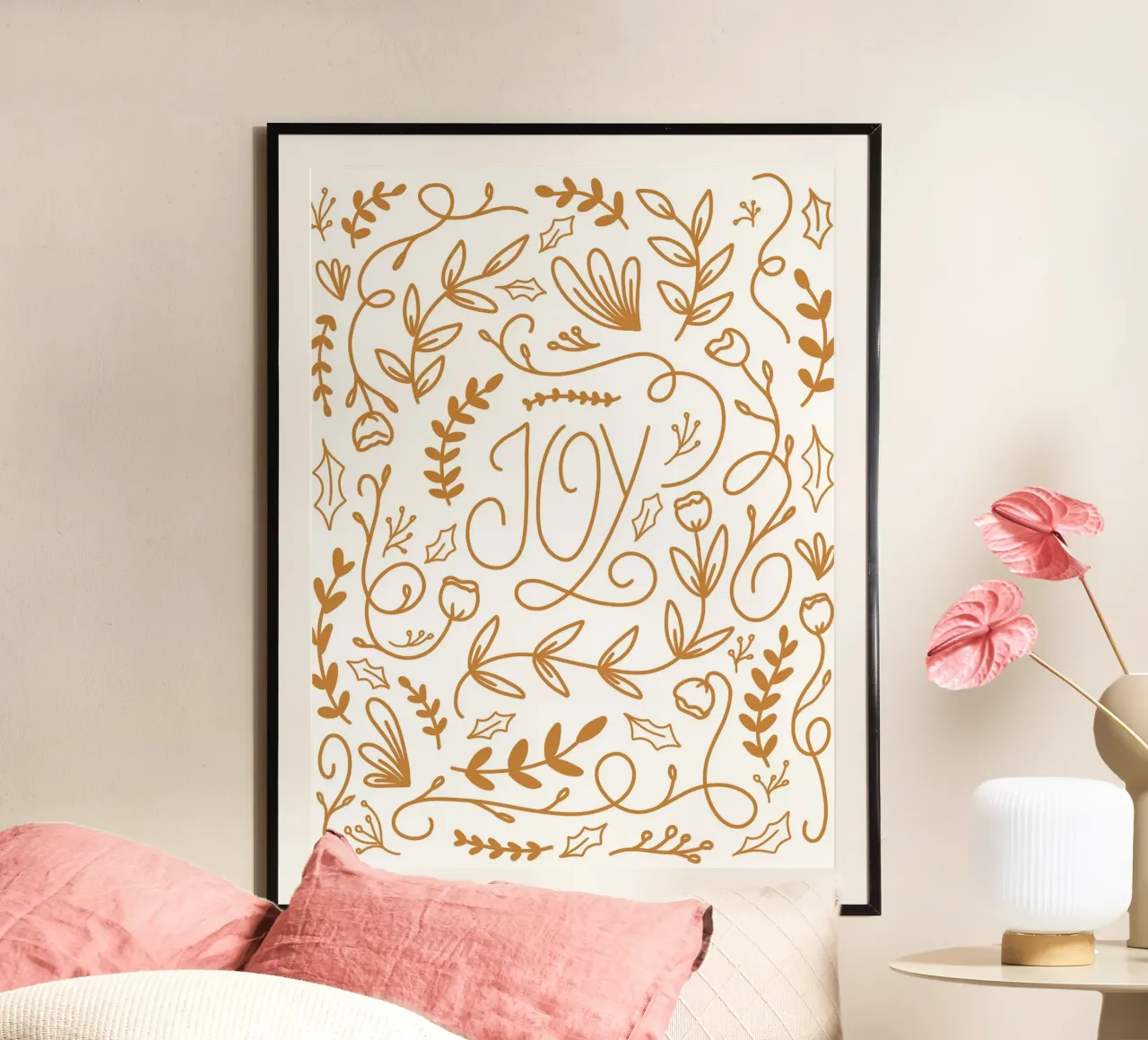 Joy Christmas Design poster con telaio in legno da anisillustration