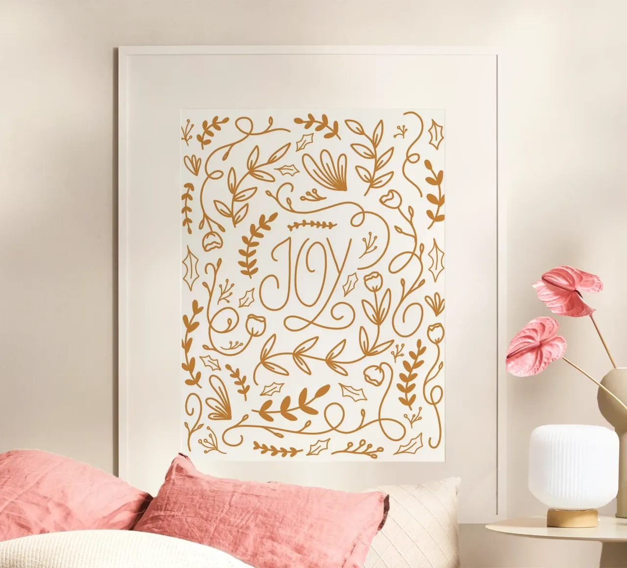 Joy Christmas Design poster con telaio in legno da anisillustration