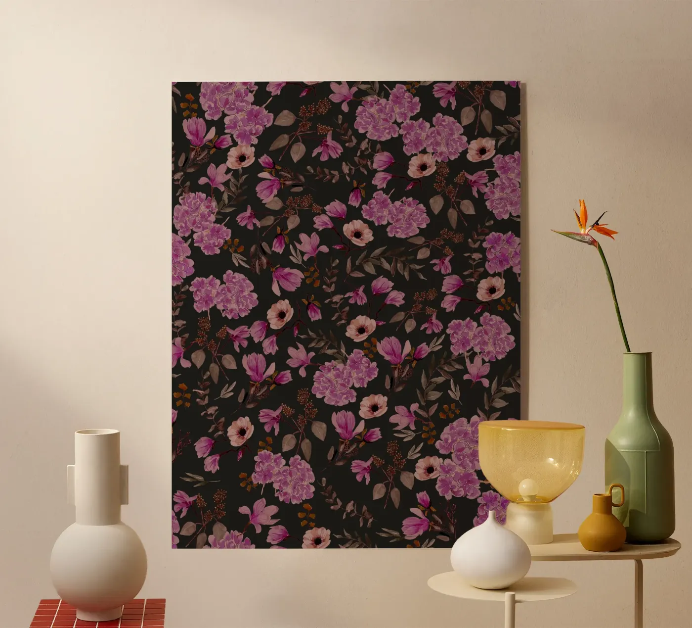 Dark Romantic Florals Pattern Acryl-Glas von anisillustration