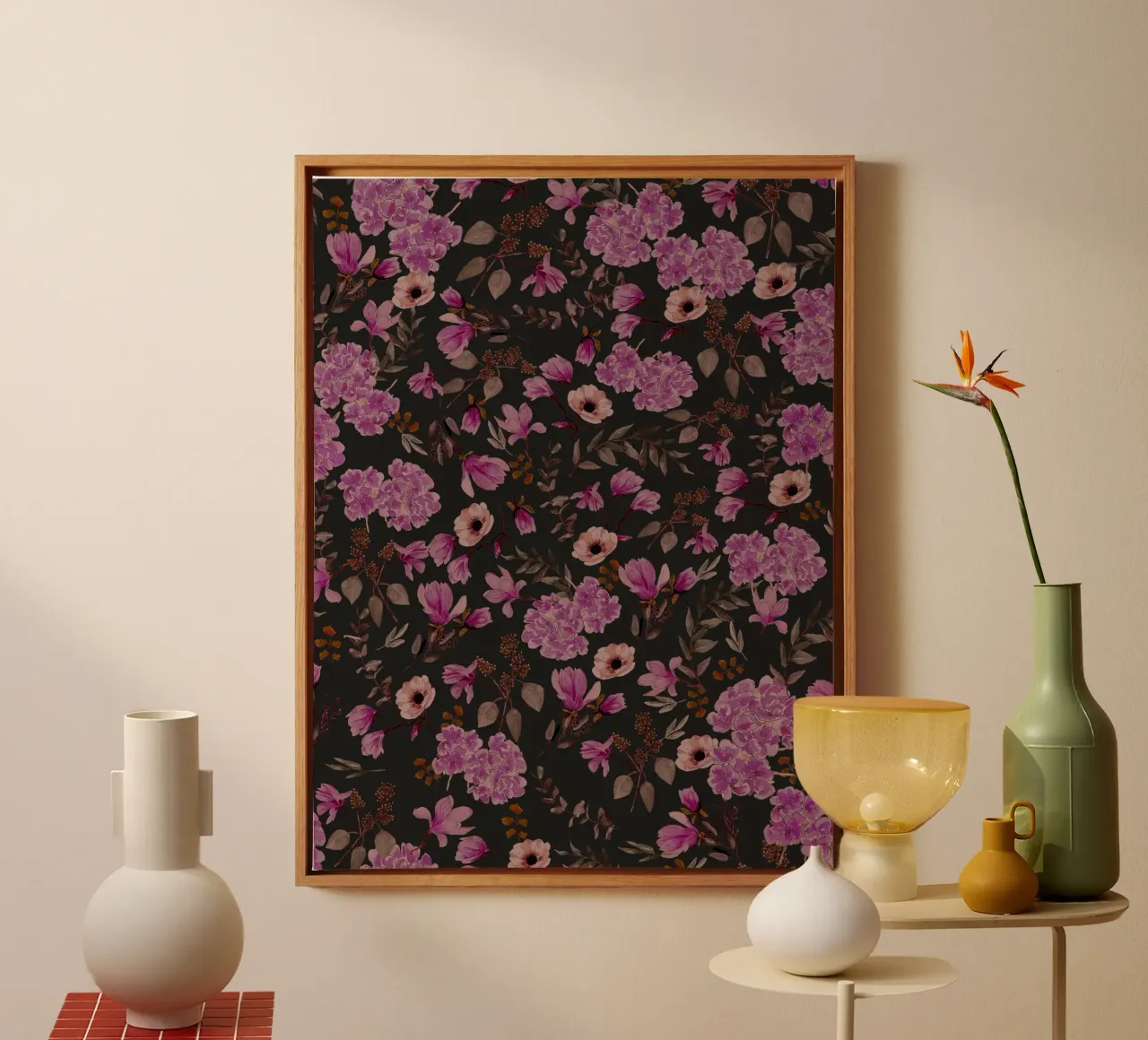Dark Romantic Florals Pattern tela con Cornice a cassetta da anisillustration