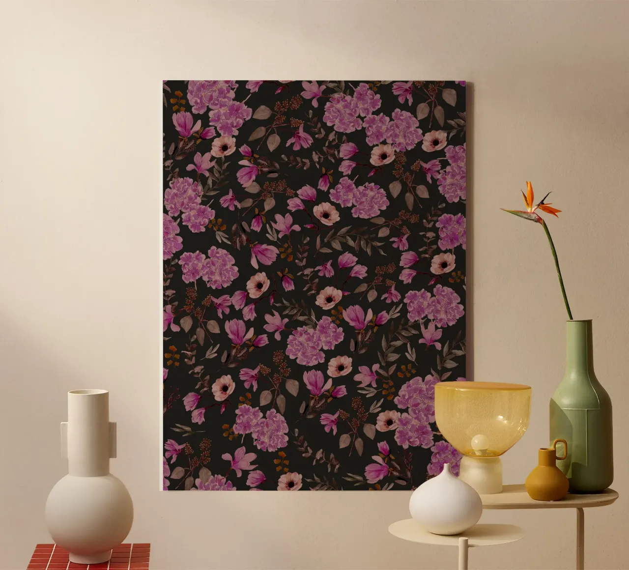 Dark Romantic Florals Pattern tela con Cornice a cassetta da anisillustration