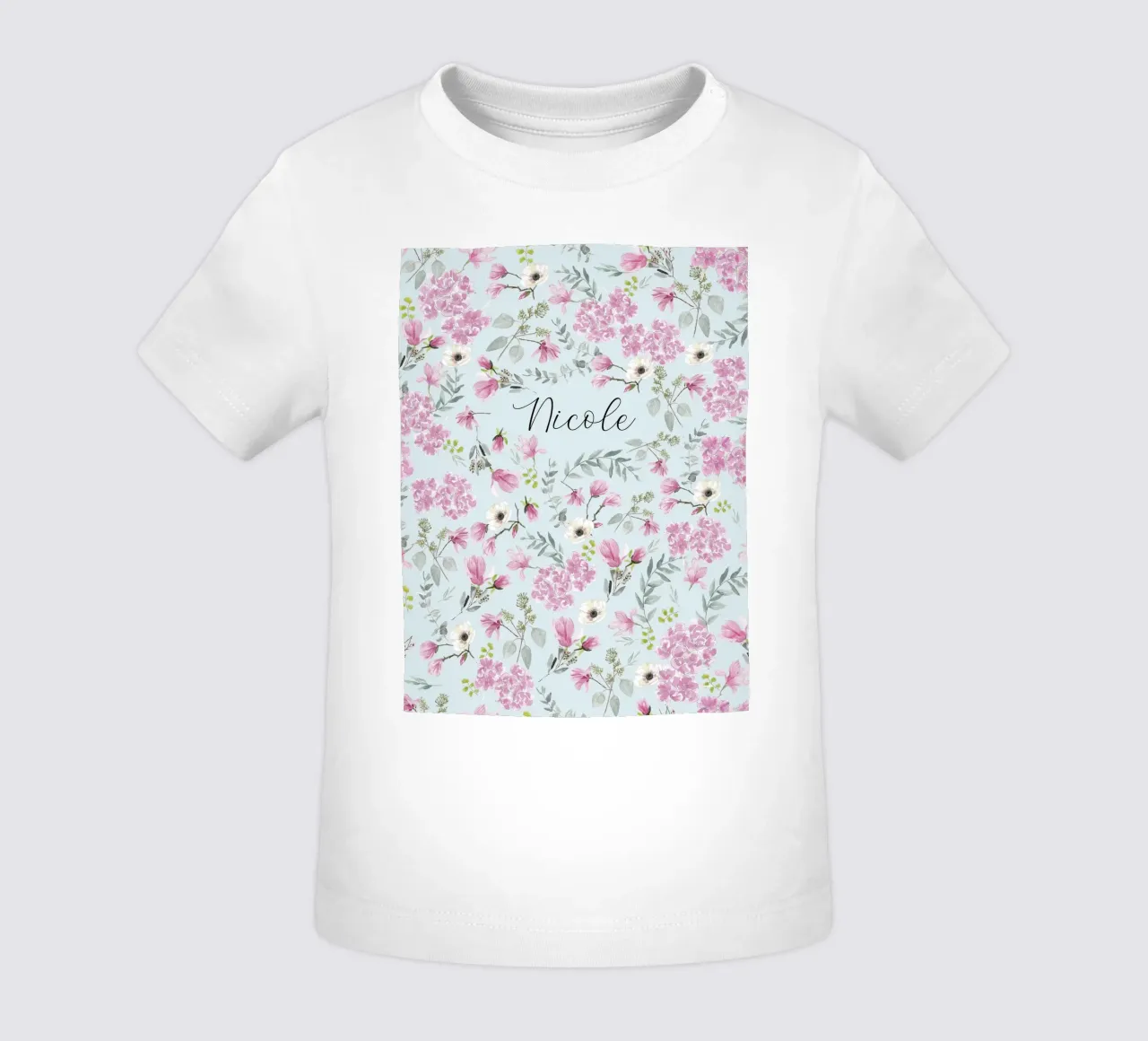 Romantic Floral Pattern Pink Flowers and Name maglietta neonato da anisillustration