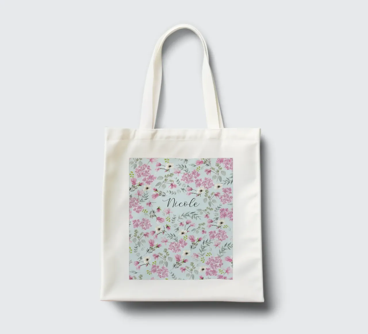 Romantic Floral Pattern Pink Flowers and Name borsa in juta da anisillustration