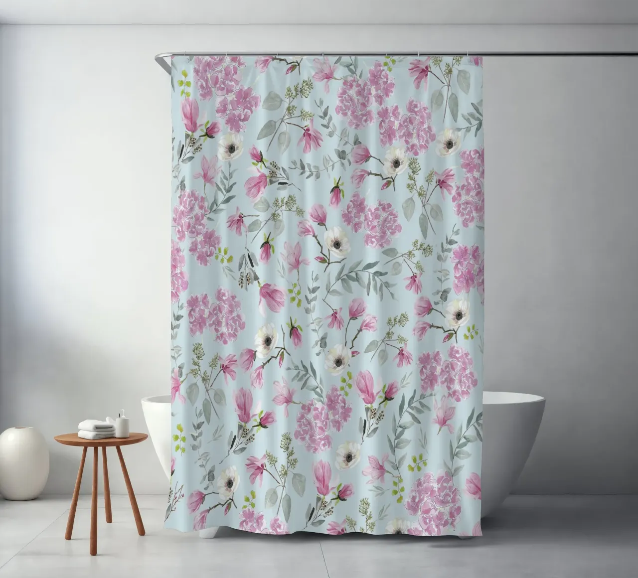 Romantic Floral Pattern Pink Flowers and Name tenda da doccia da anisillustration