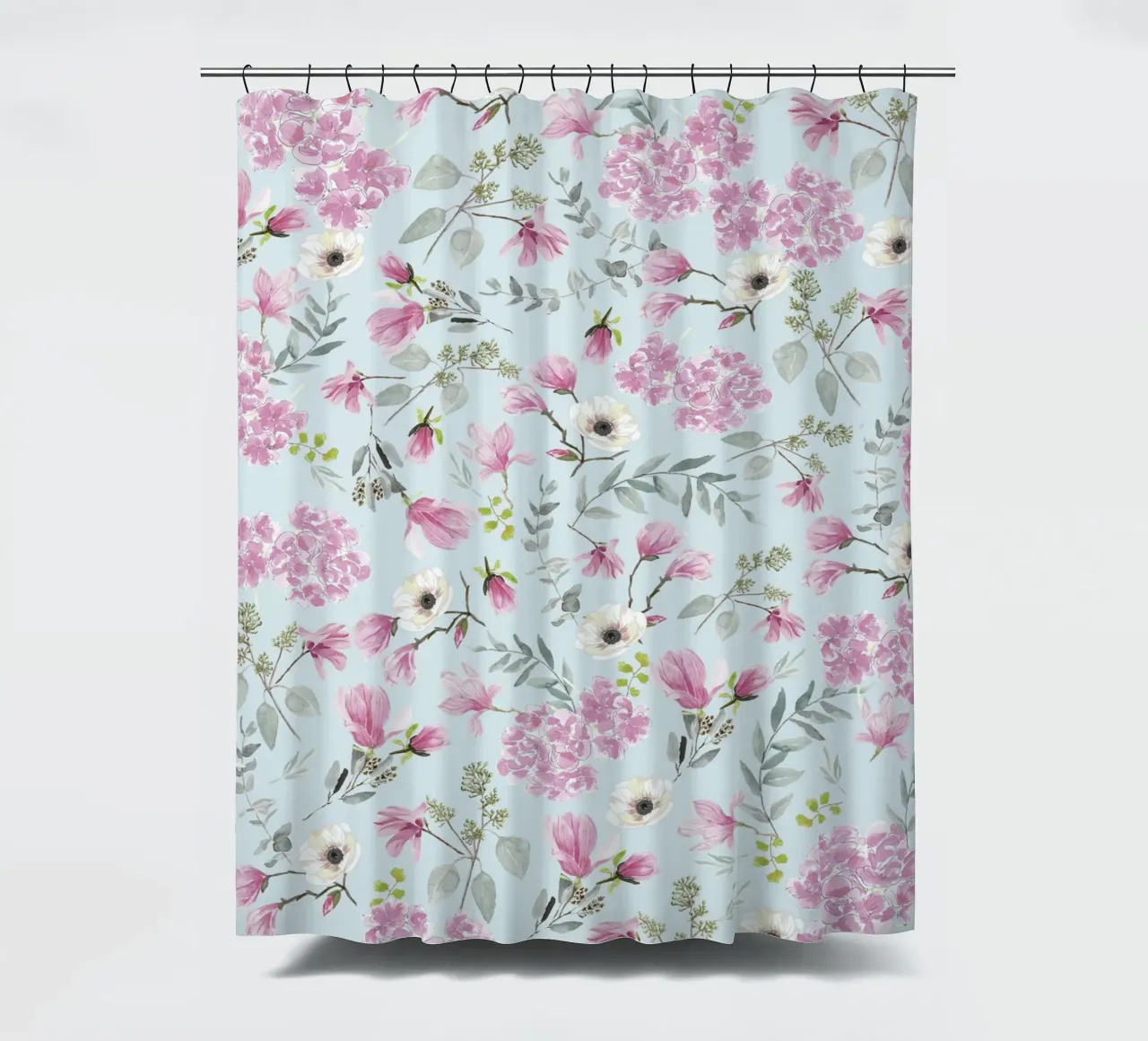 Romantic Floral Pattern Pink Flowers and Name tenda da doccia da anisillustration