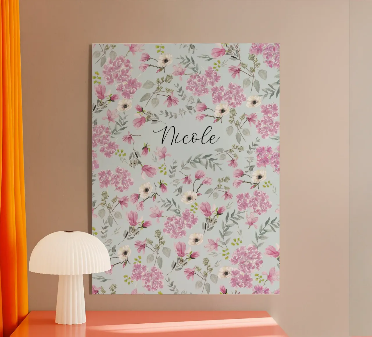 Romantic Floral Pattern Pink Flowers and Name plexiglass da anisillustration