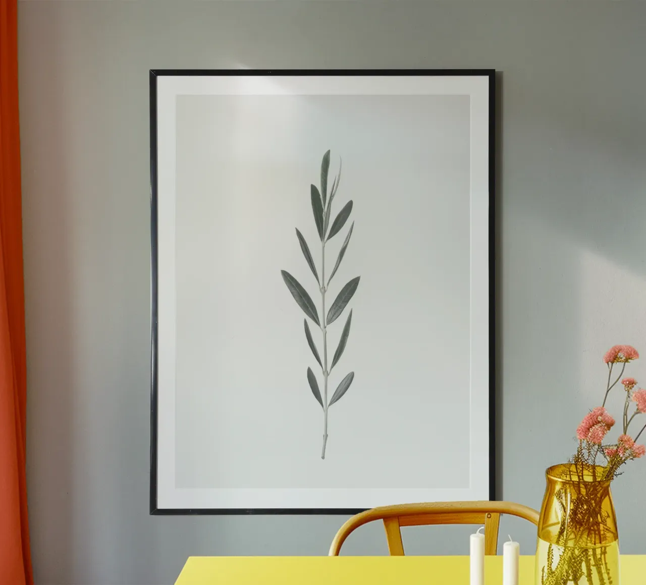 Olivenzweig Minimalistisch - Mediterraner Flair Poster mit Kunststoffrahmen von Whole©