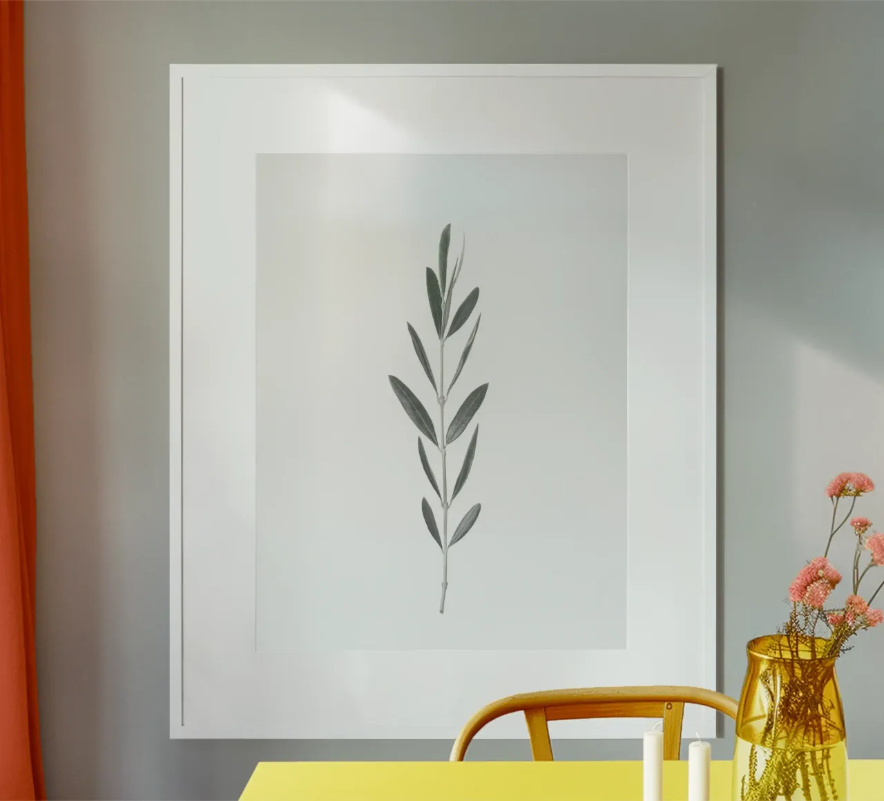 Olivenzweig Minimalistisch - Mediterraner Flair Poster mit Kunststoffrahmen von Whole©