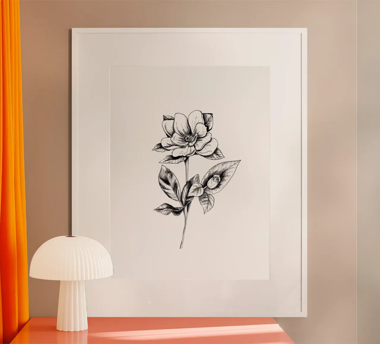 Magnolia Flower Drawing poster con telaio in plastica da anisillustration