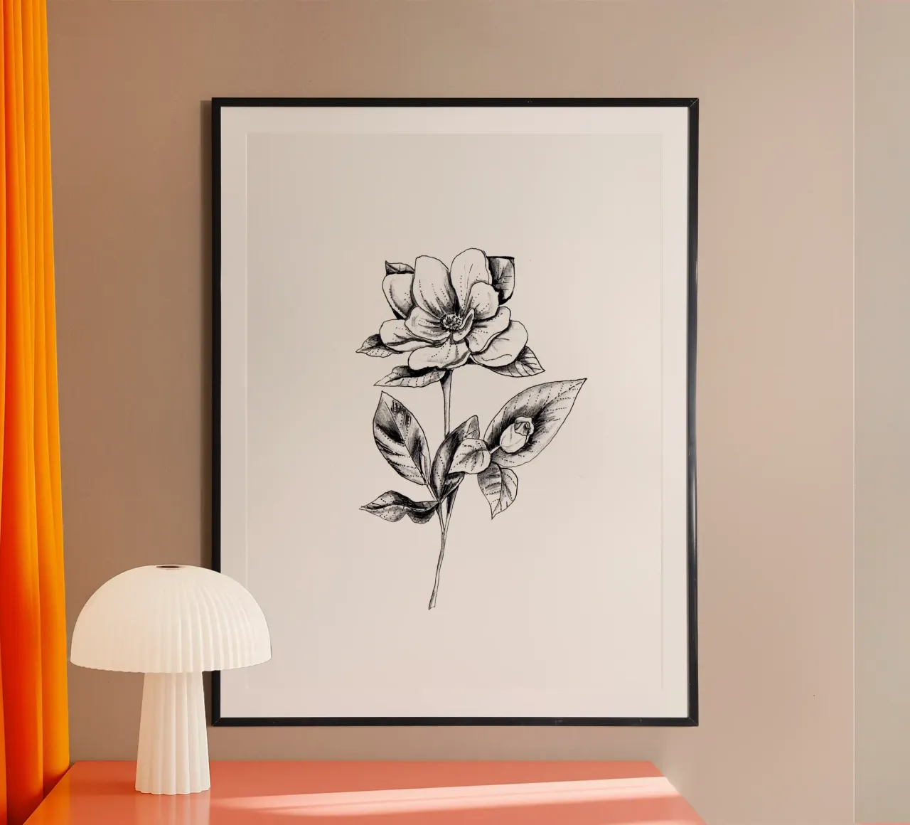 Magnolia Flower Drawing poster con telaio in plastica da anisillustration