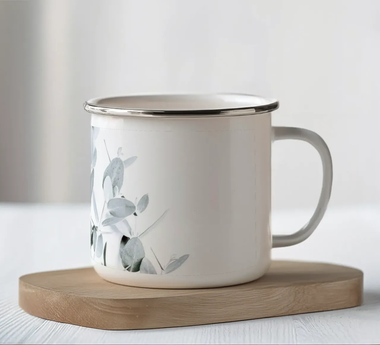 Eucalyptus tendrils - natural lightness enamel mug by Whole©