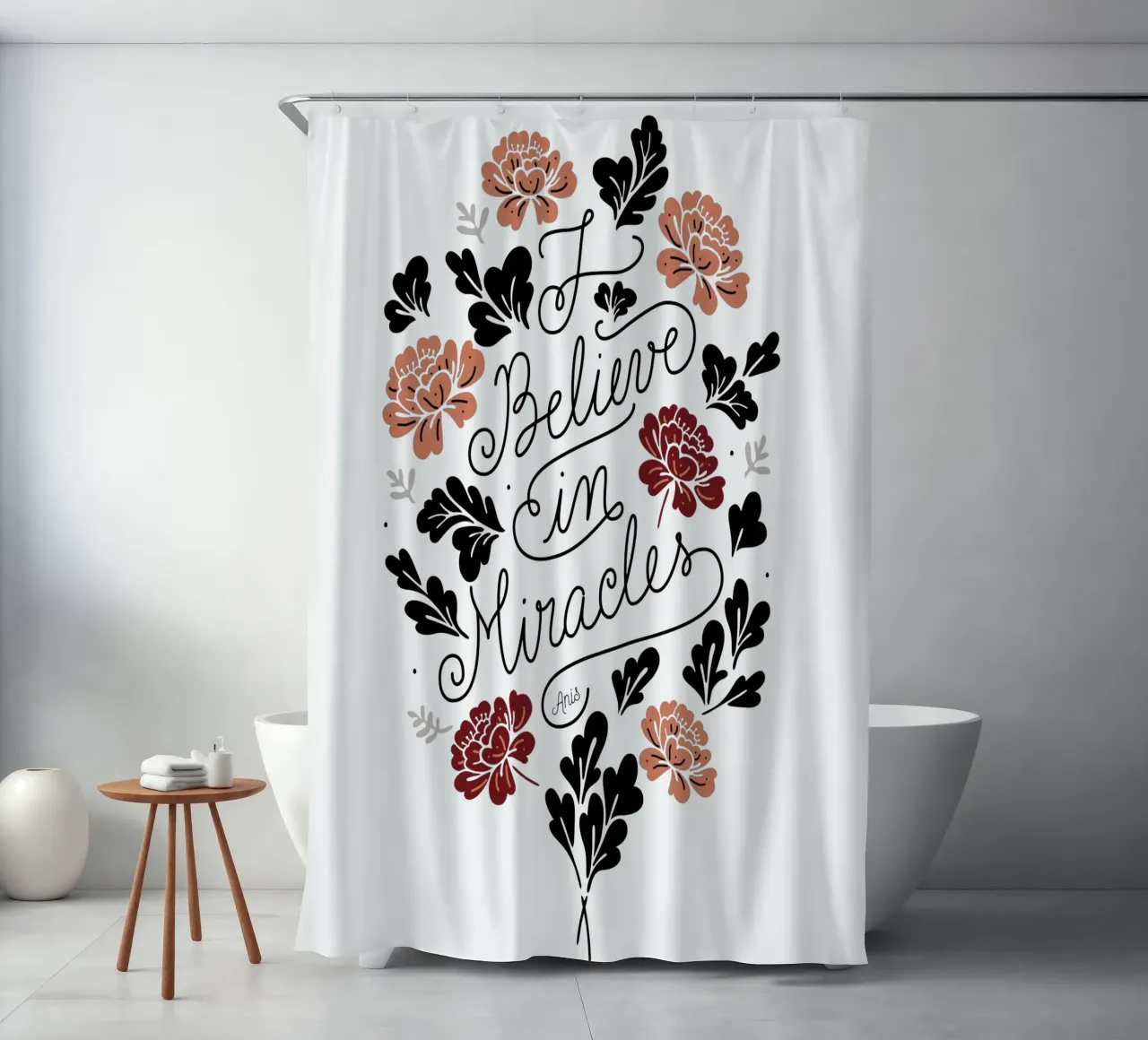 I Believe in Miracles shower curtain by anisillustration