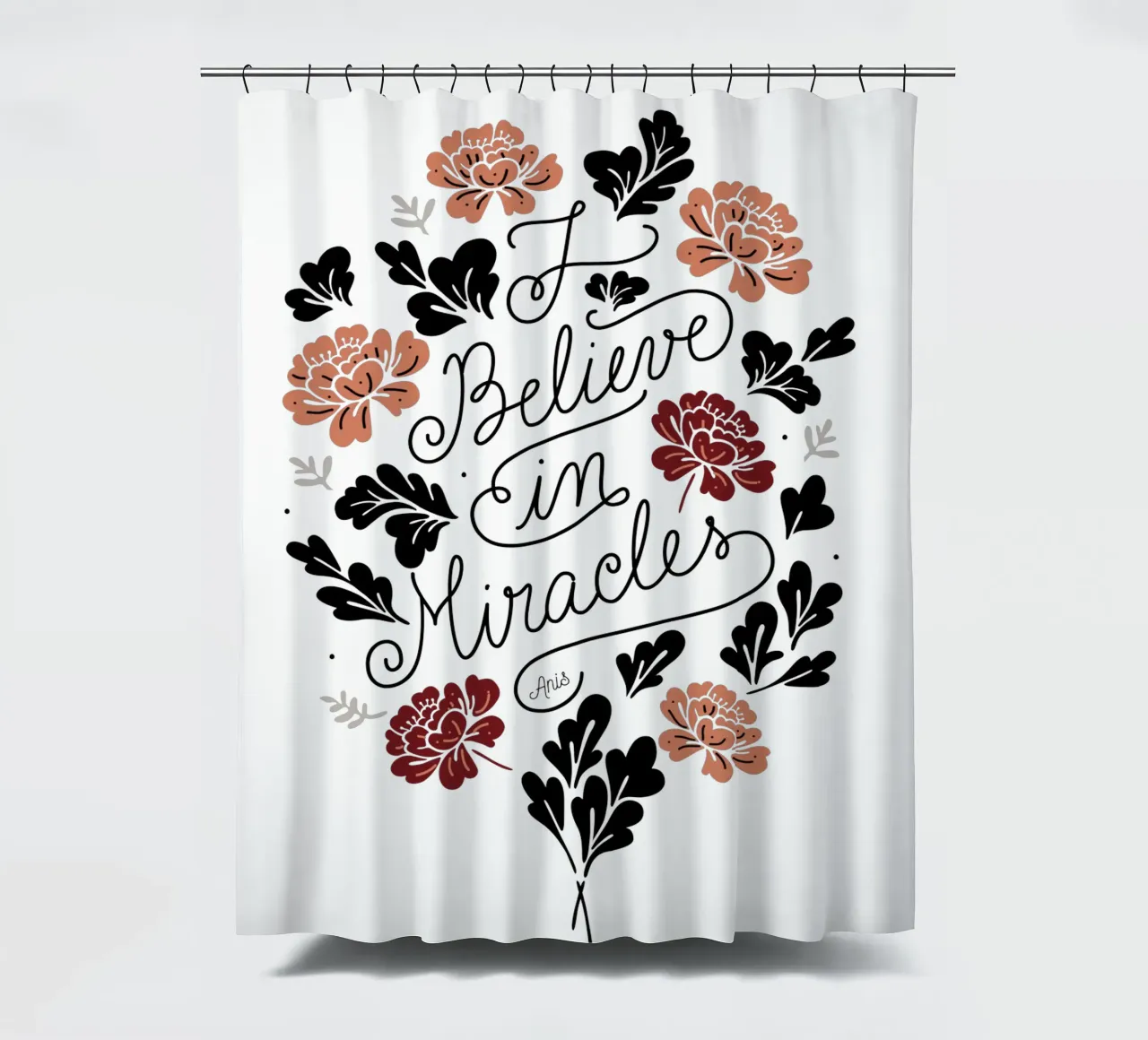 I Believe in Miracles shower curtain by anisillustration