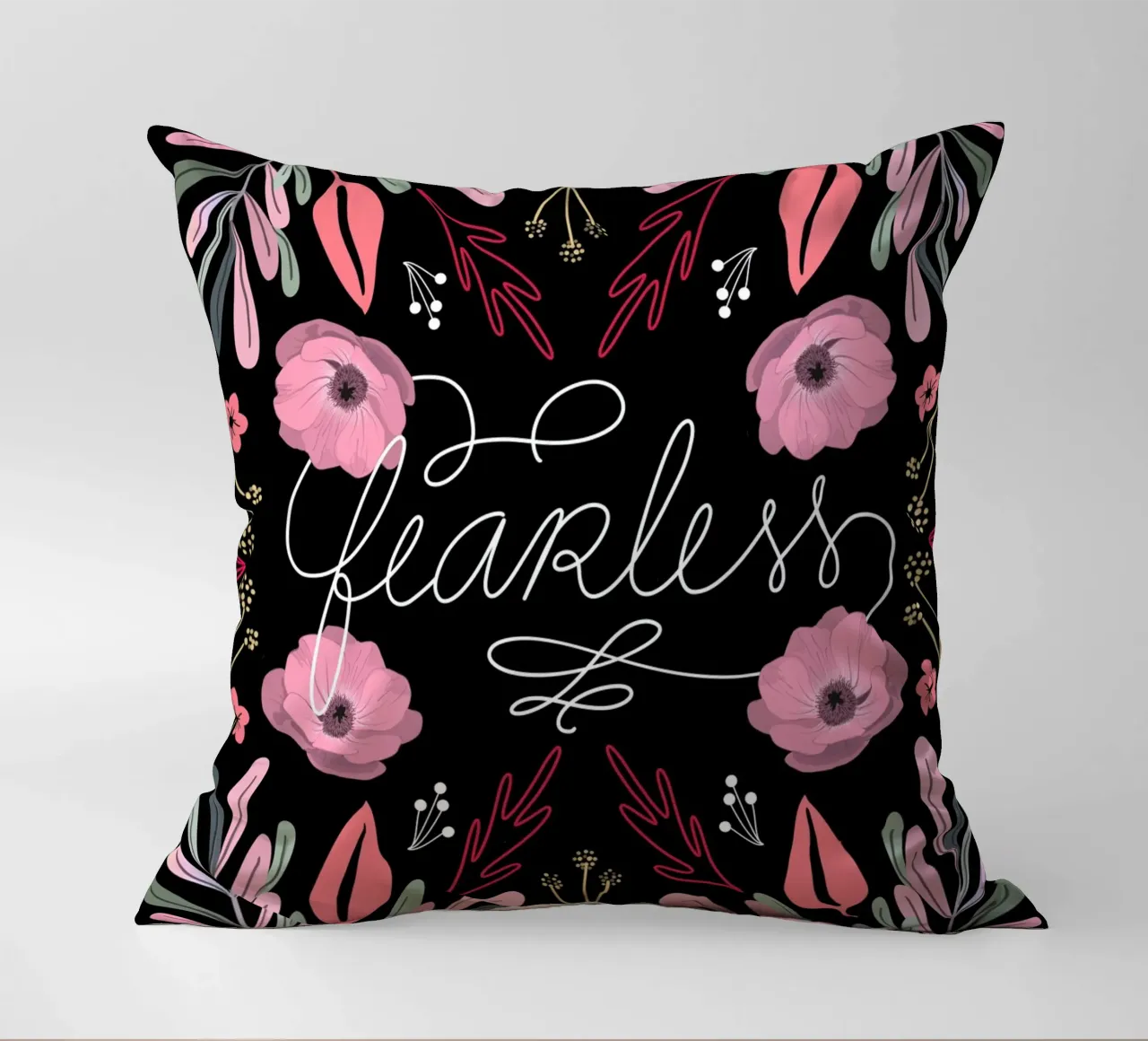 Fearless Quote Mirrored Flowers cuscino da anisillustration