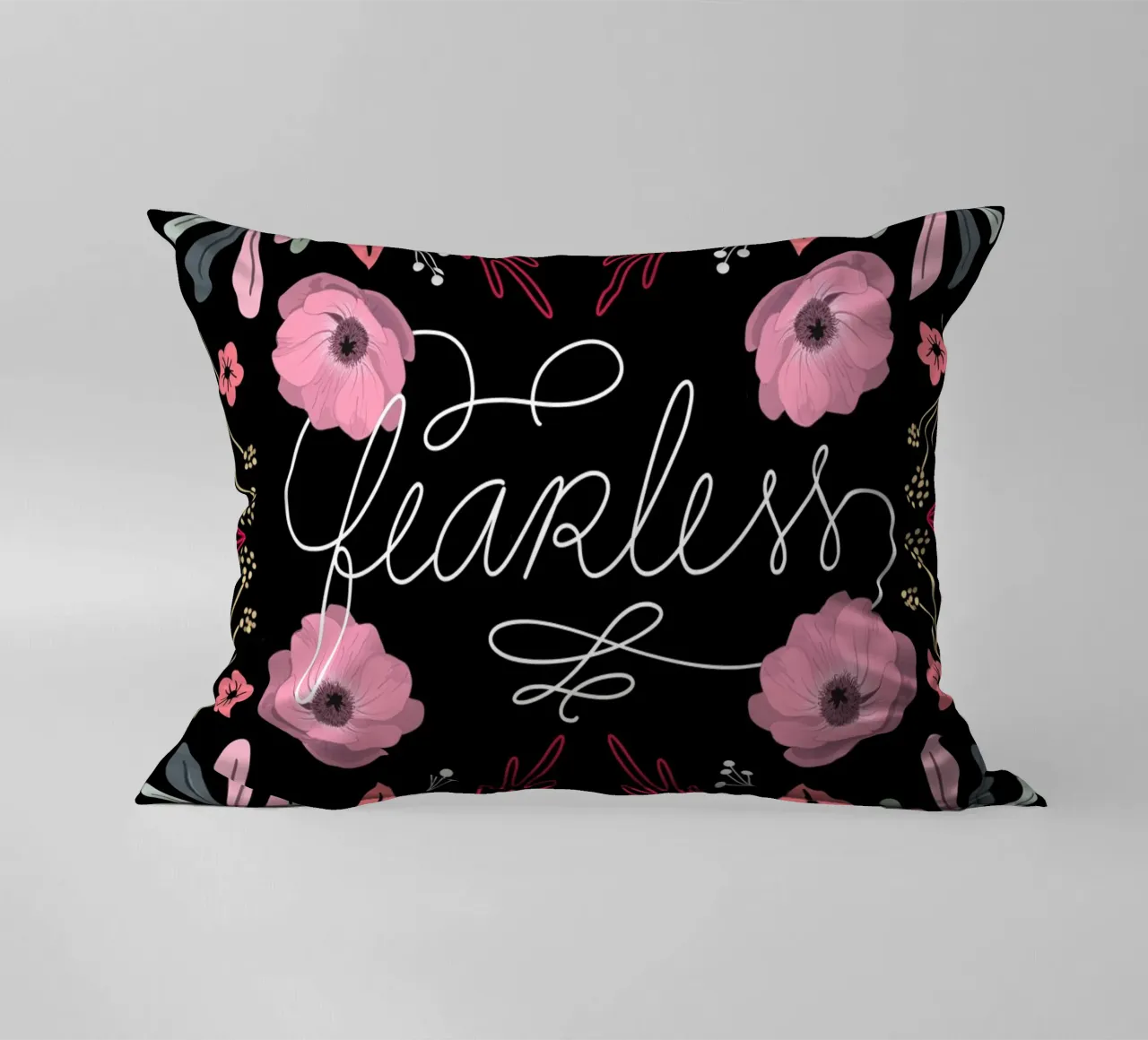 Fearless Quote Mirrored Flowers cuscino da anisillustration