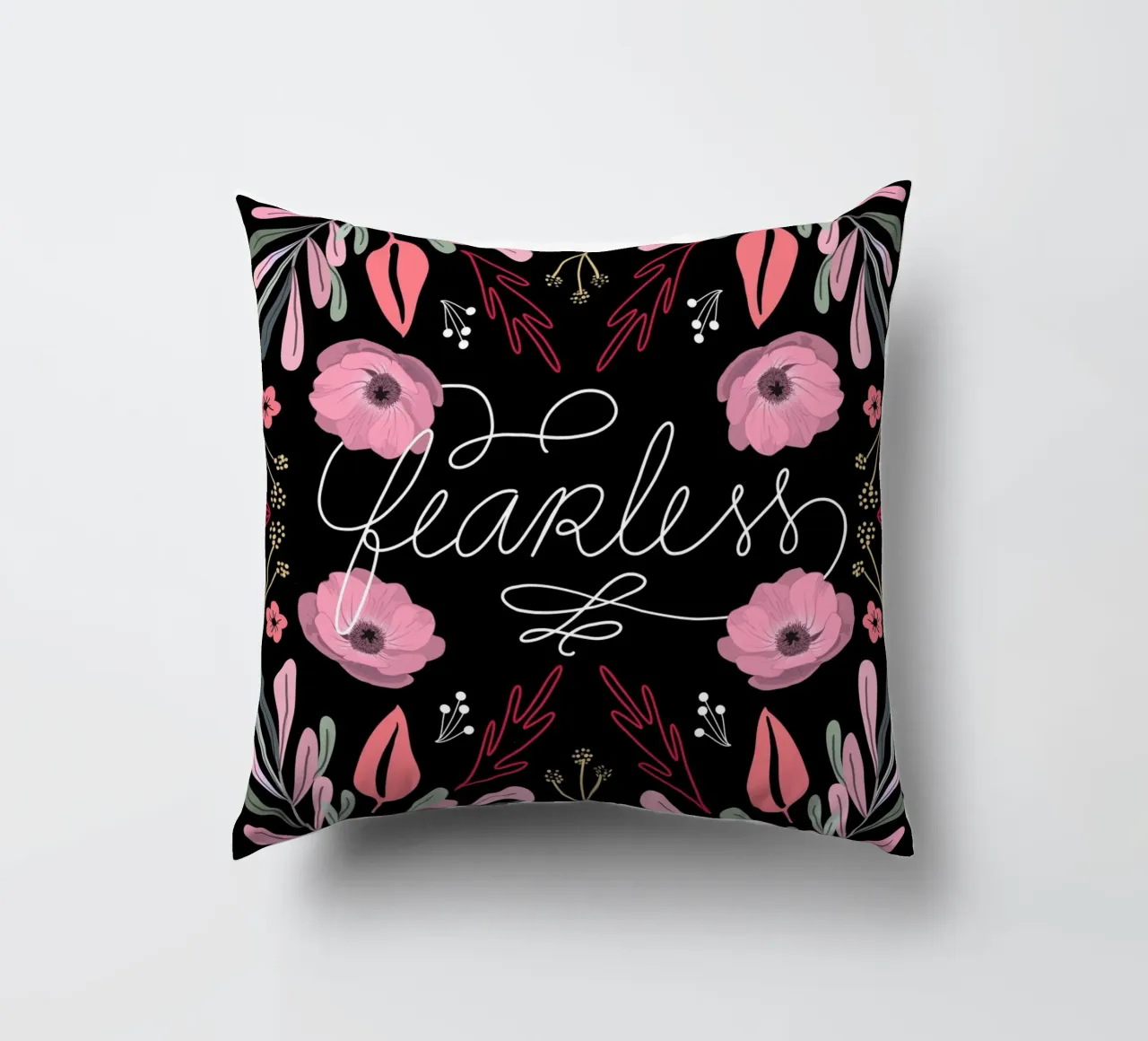 Fearless Quote Mirrored Flowers cuscino da anisillustration
