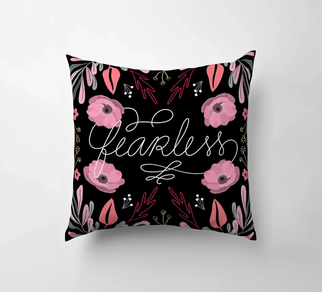 Fearless Quote Mirrored Flowers cuscino da anisillustration