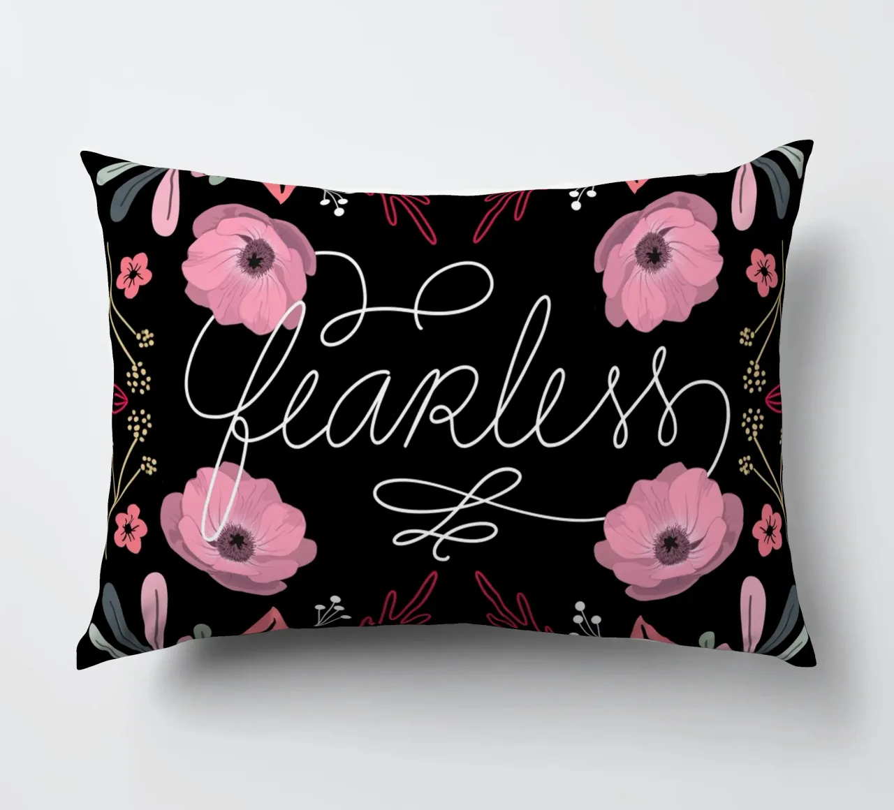 Fearless Quote Mirrored Flowers cuscino da anisillustration