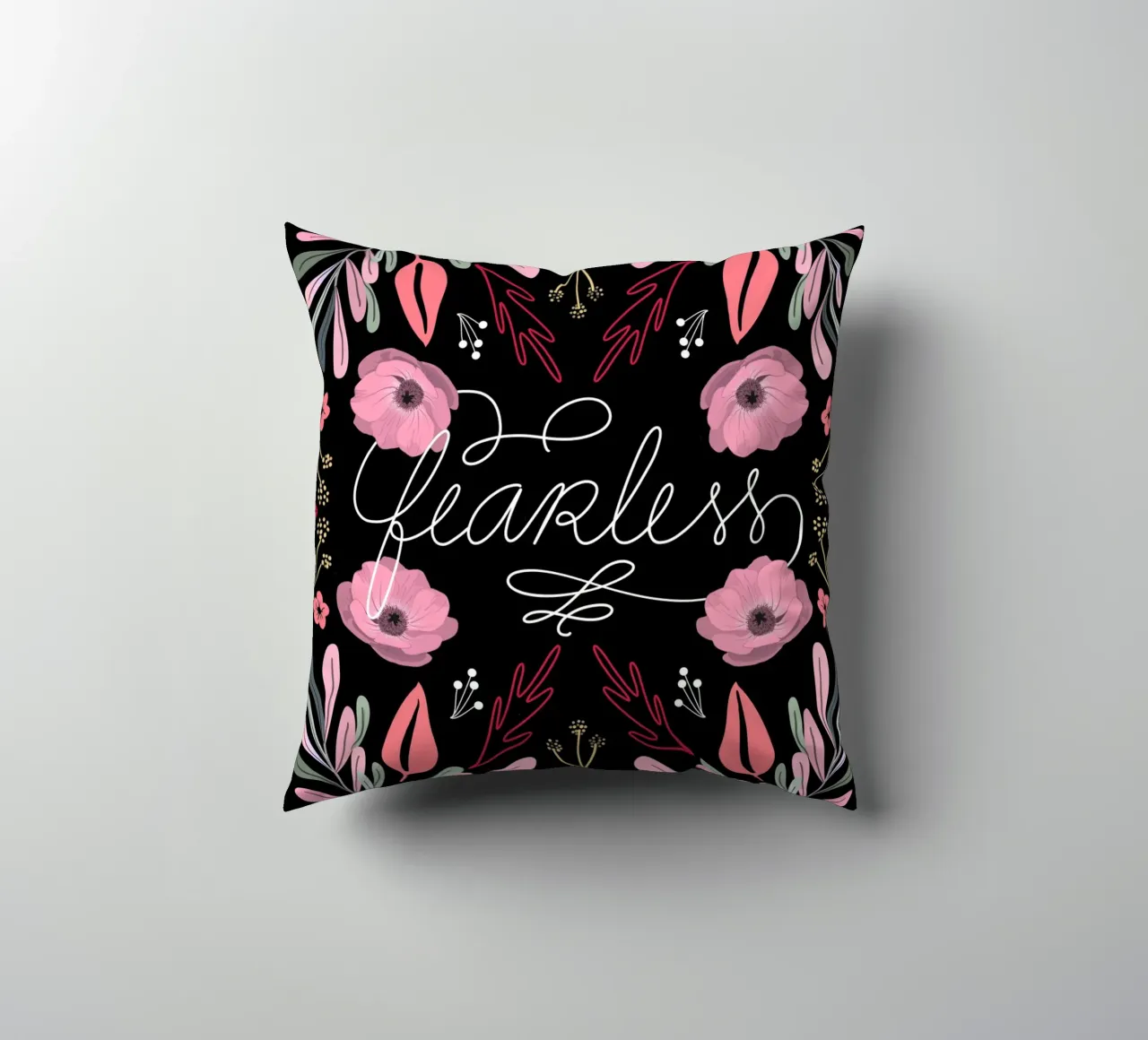 Fearless Quote Mirrored Flowers cuscino da anisillustration