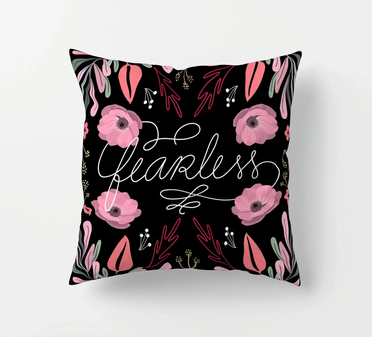 Fearless Quote Mirrored Flowers cuscino da anisillustration