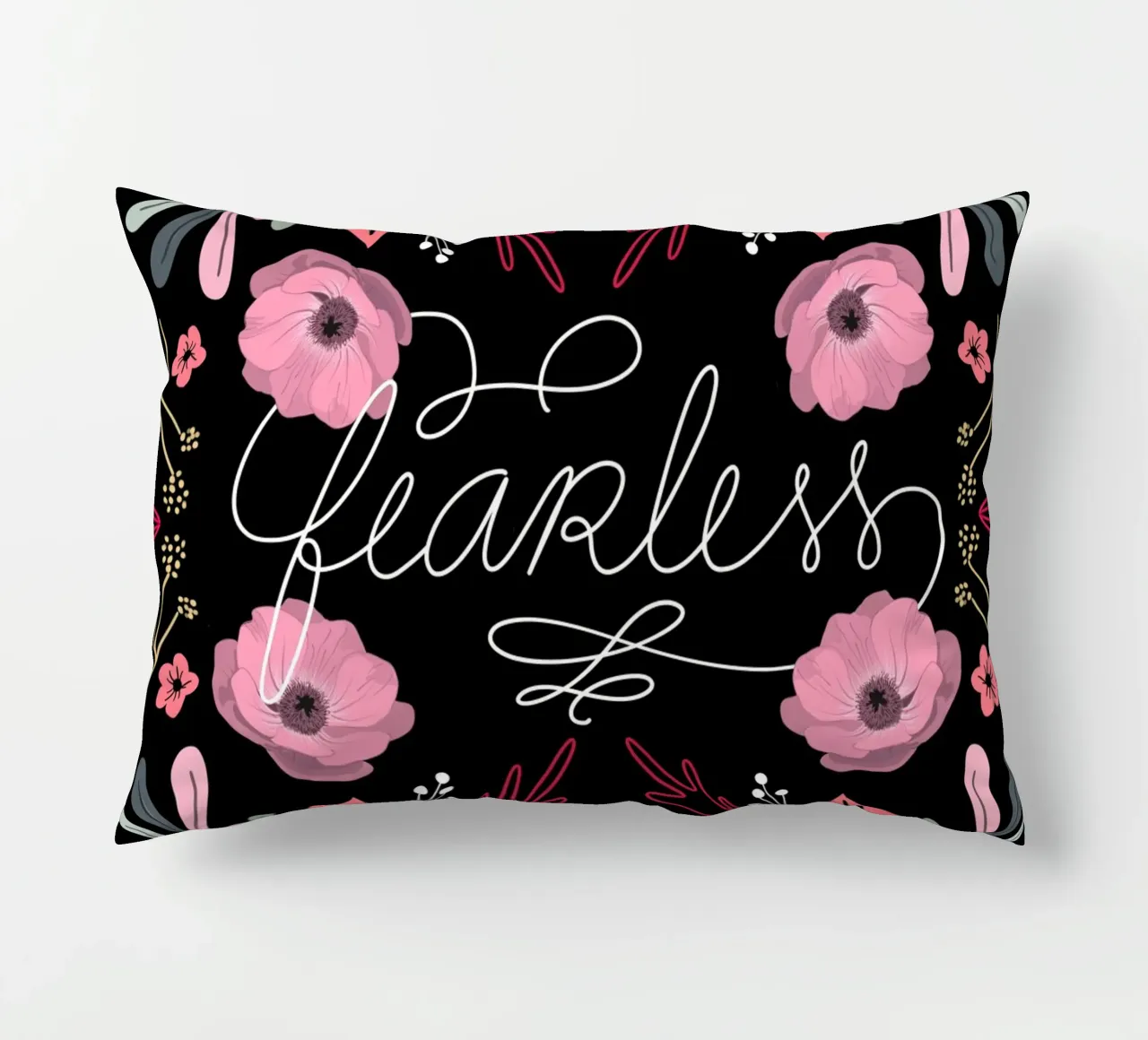 Fearless Quote Mirrored Flowers cuscino da anisillustration