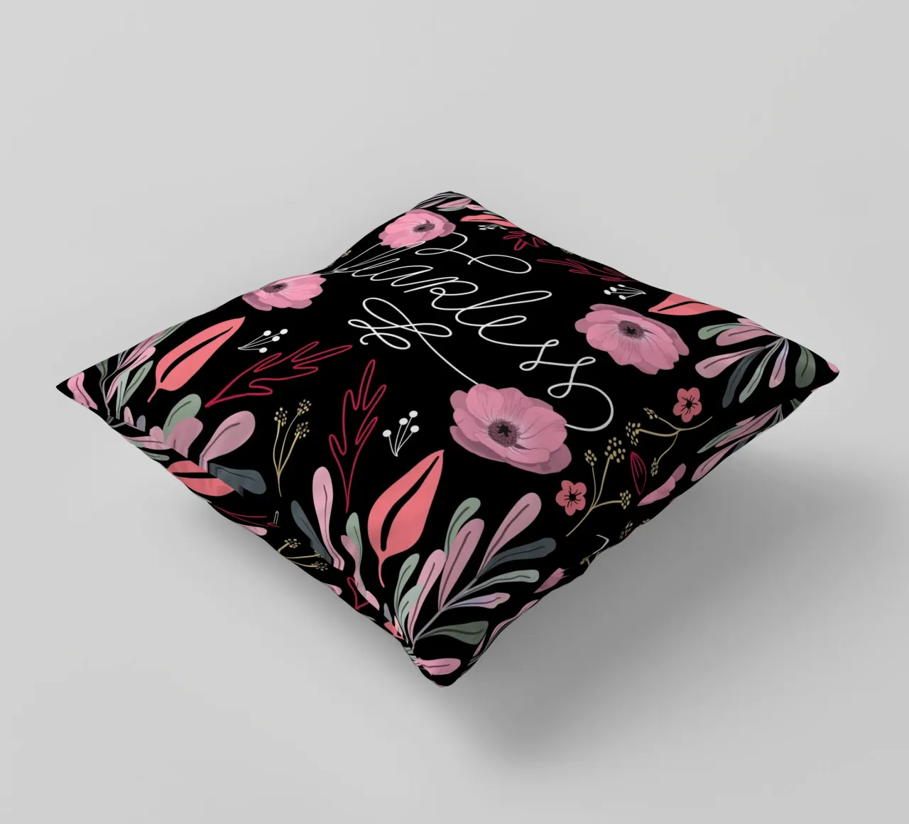 Fearless Quote Mirrored Flowers cuscino da anisillustration
