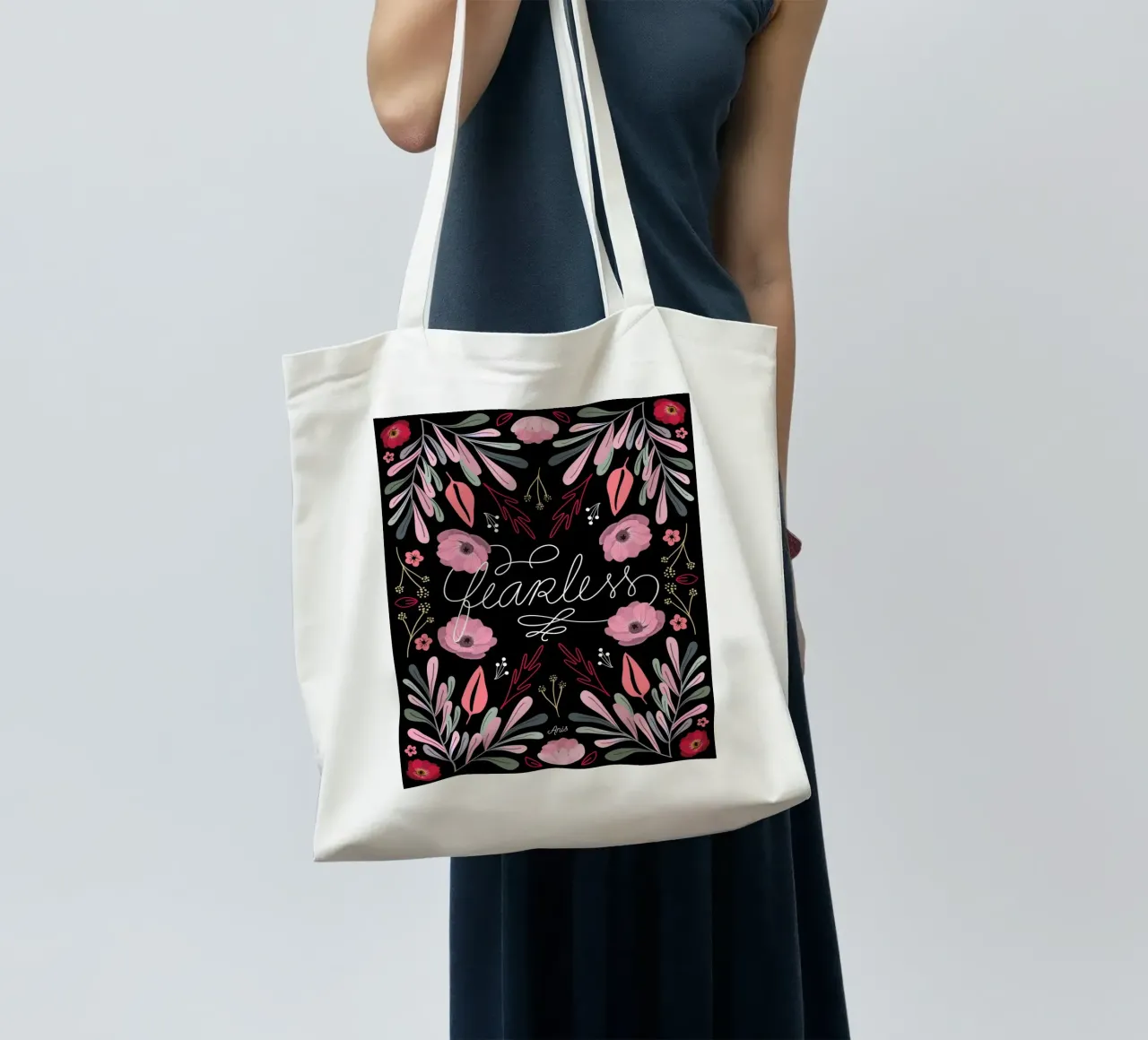 Fearless Quote Mirrored Flowers borsa in juta da anisillustration