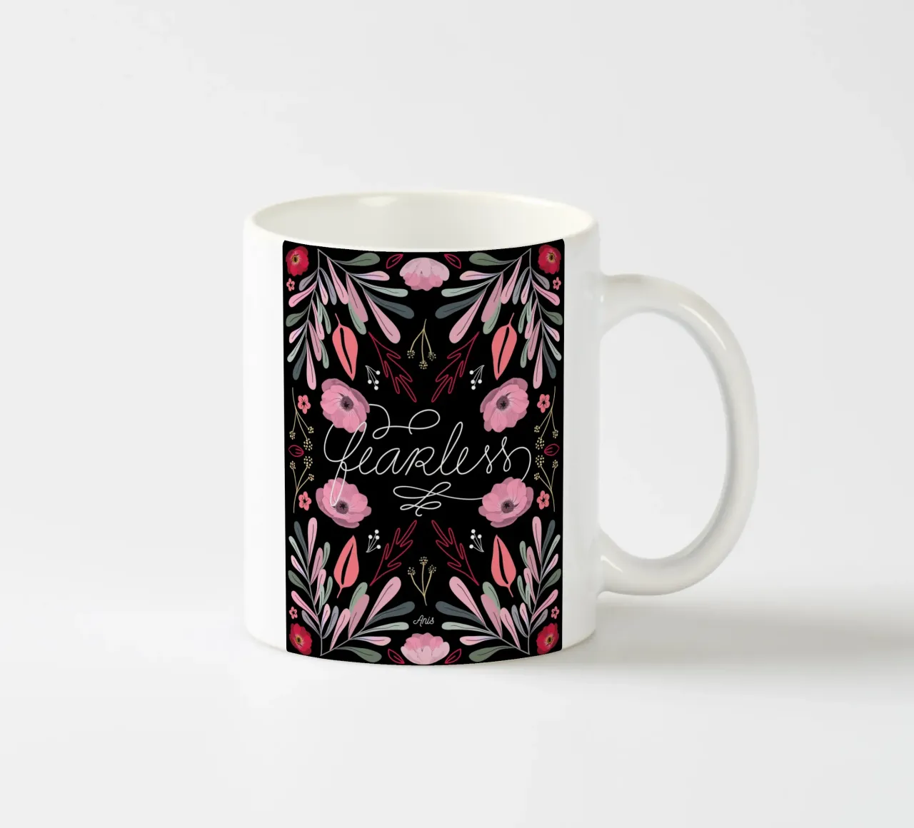 Fearless Quote Mirrored Flowers tazza in ceramica da anisillustration