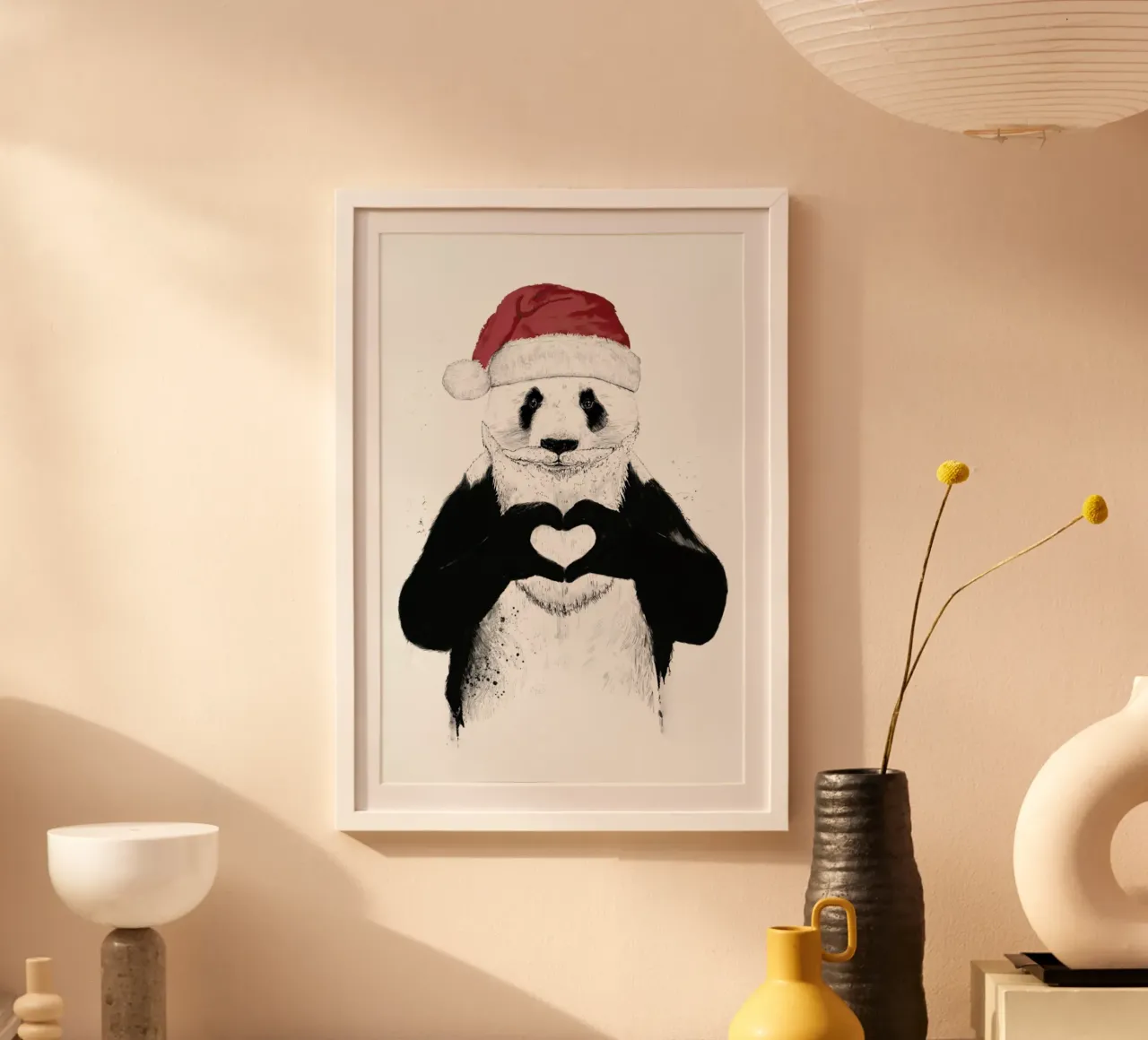 Santa Panda poster with wooden frame by Balazs Solti