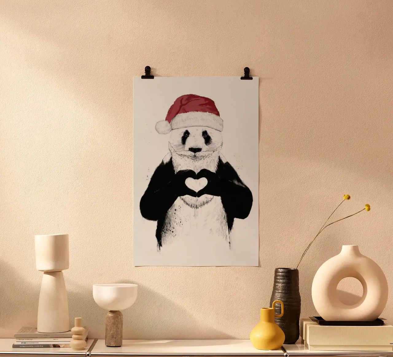 Santa Panda poster with wooden frame by Balazs Solti