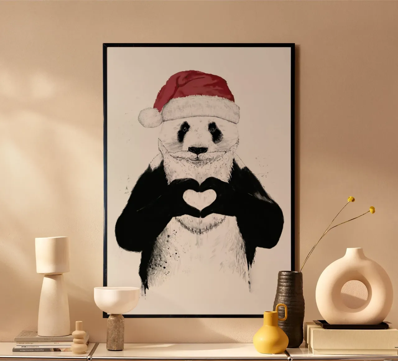 Santa Panda poster with wooden frame by Balazs Solti