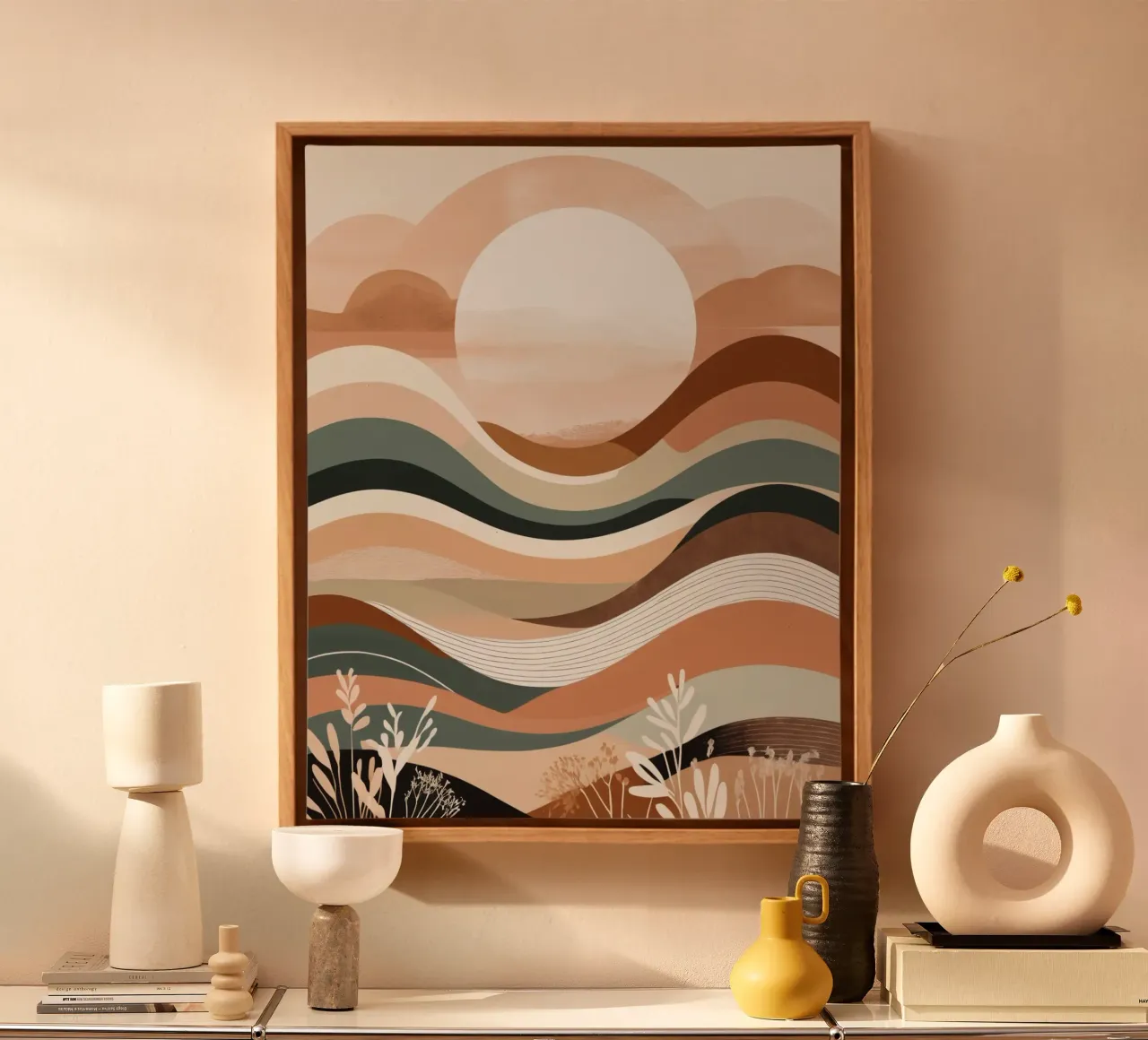 Serene zonsondergang canvas met Baklijst van Artistic-shop