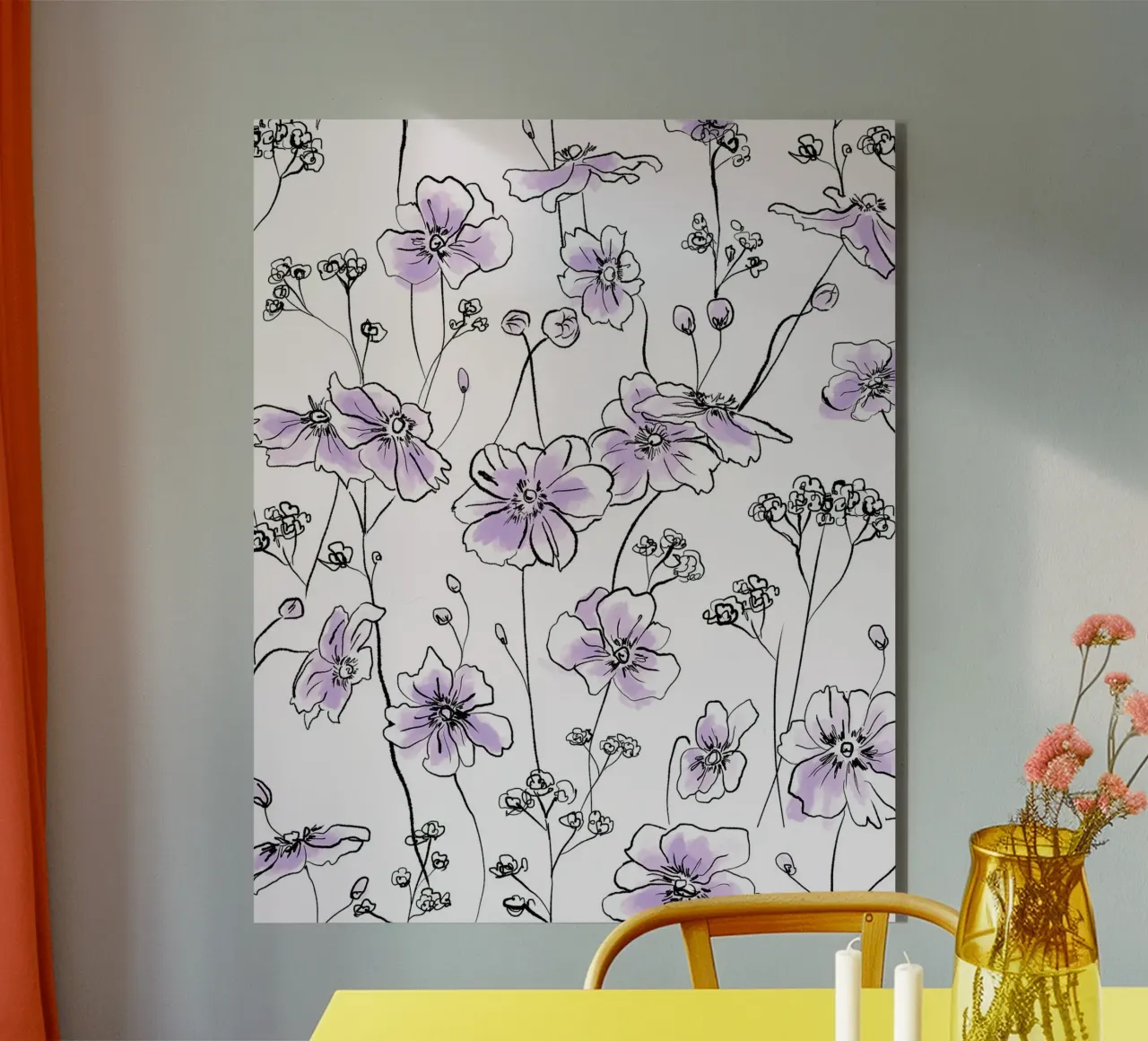 Purple Wild Roses Pattern alluminio dibond da anisillustration