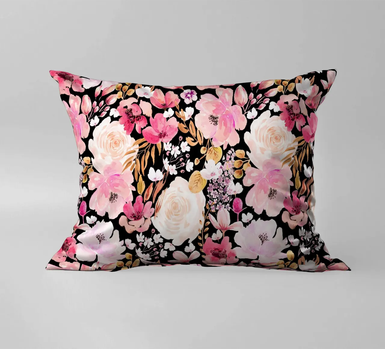 Floral Chaos Pattern Pink and Black cuscino da anisillustration