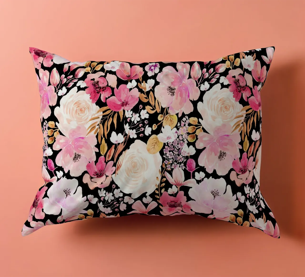 Floral Chaos Pattern Pink and Black cuscino da anisillustration