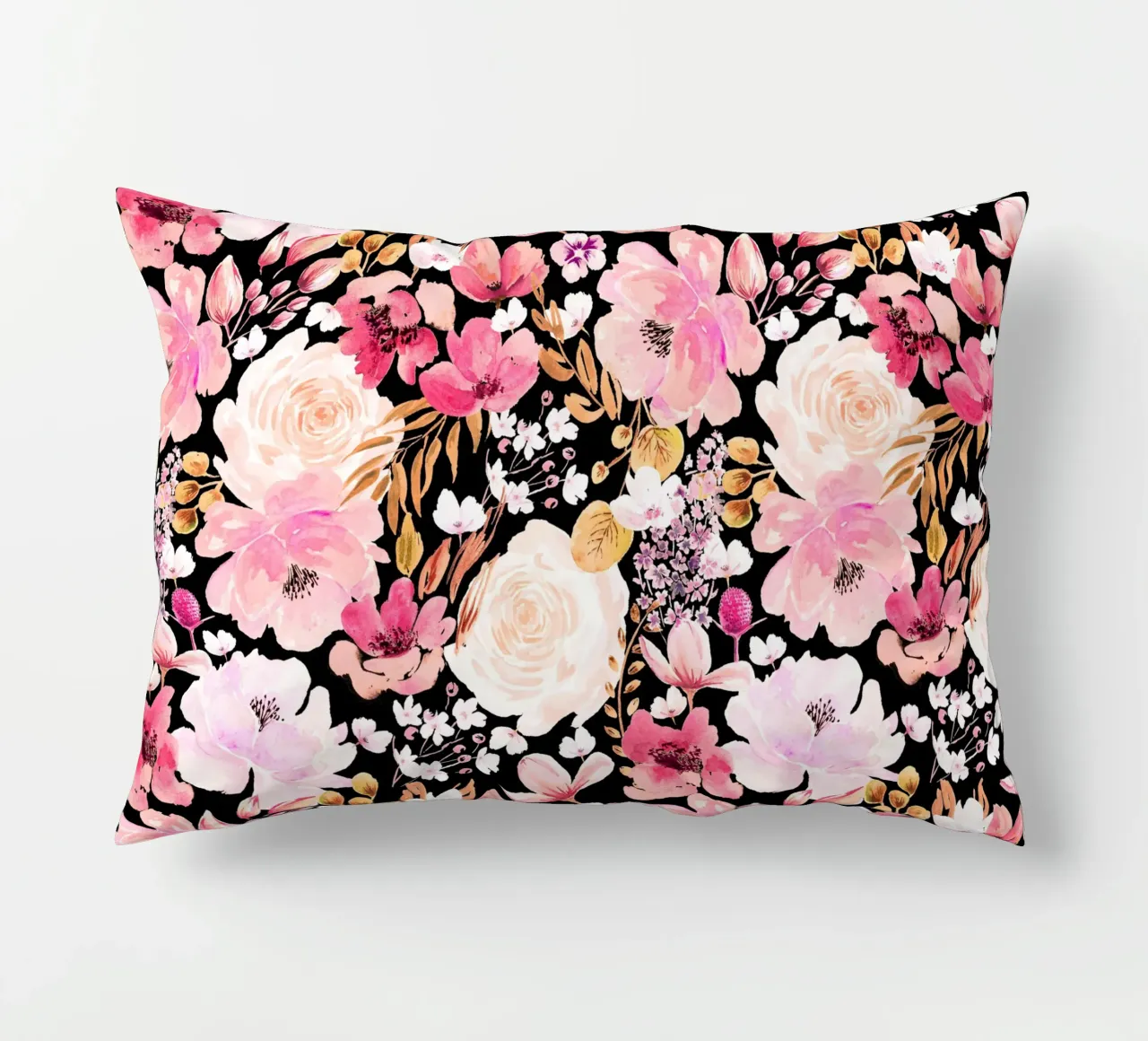Floral Chaos Pattern Pink and Black cuscino da anisillustration