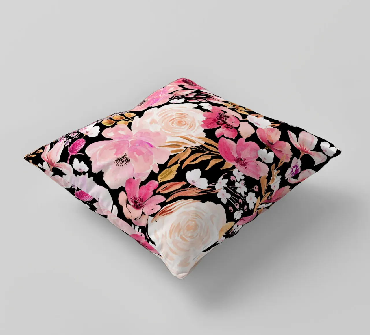 Floral Chaos Pattern Pink and Black cuscino da anisillustration