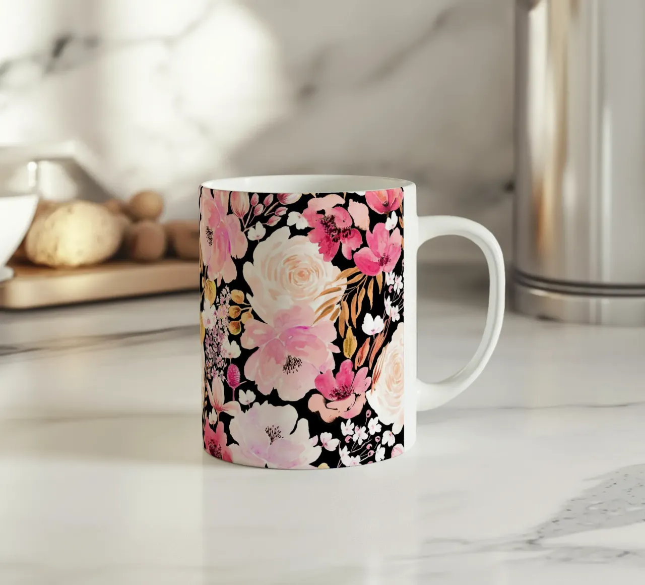 Floral Chaos Pattern Pink and Black tazza in ceramica da anisillustration