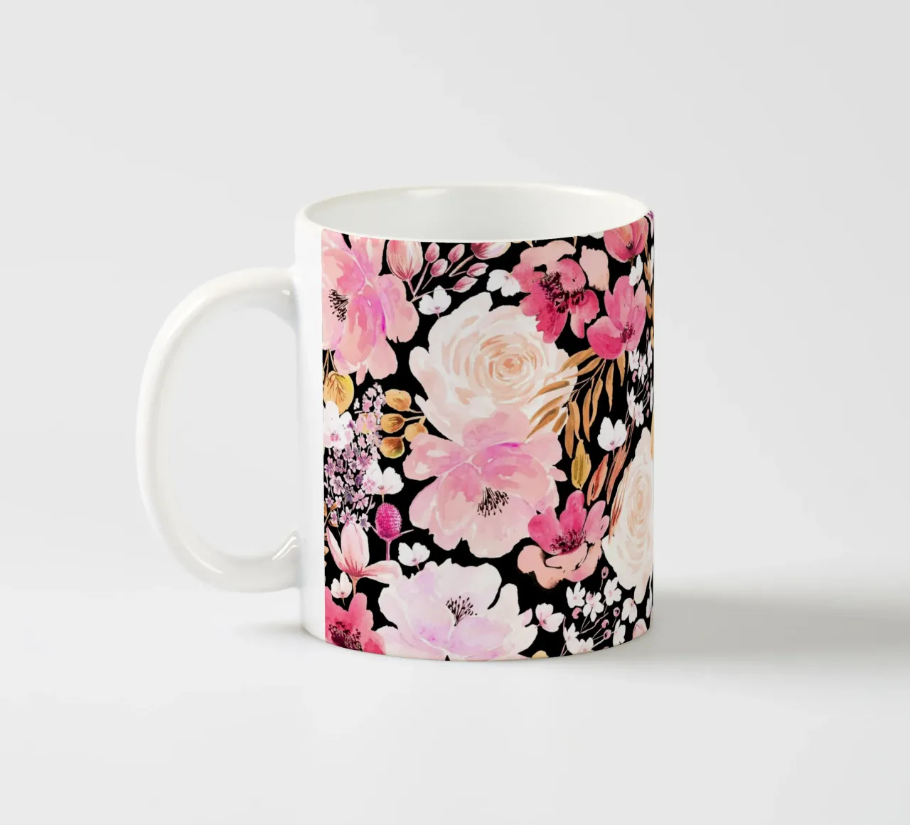 Floral Chaos Pattern Pink and Black tazza in ceramica da anisillustration