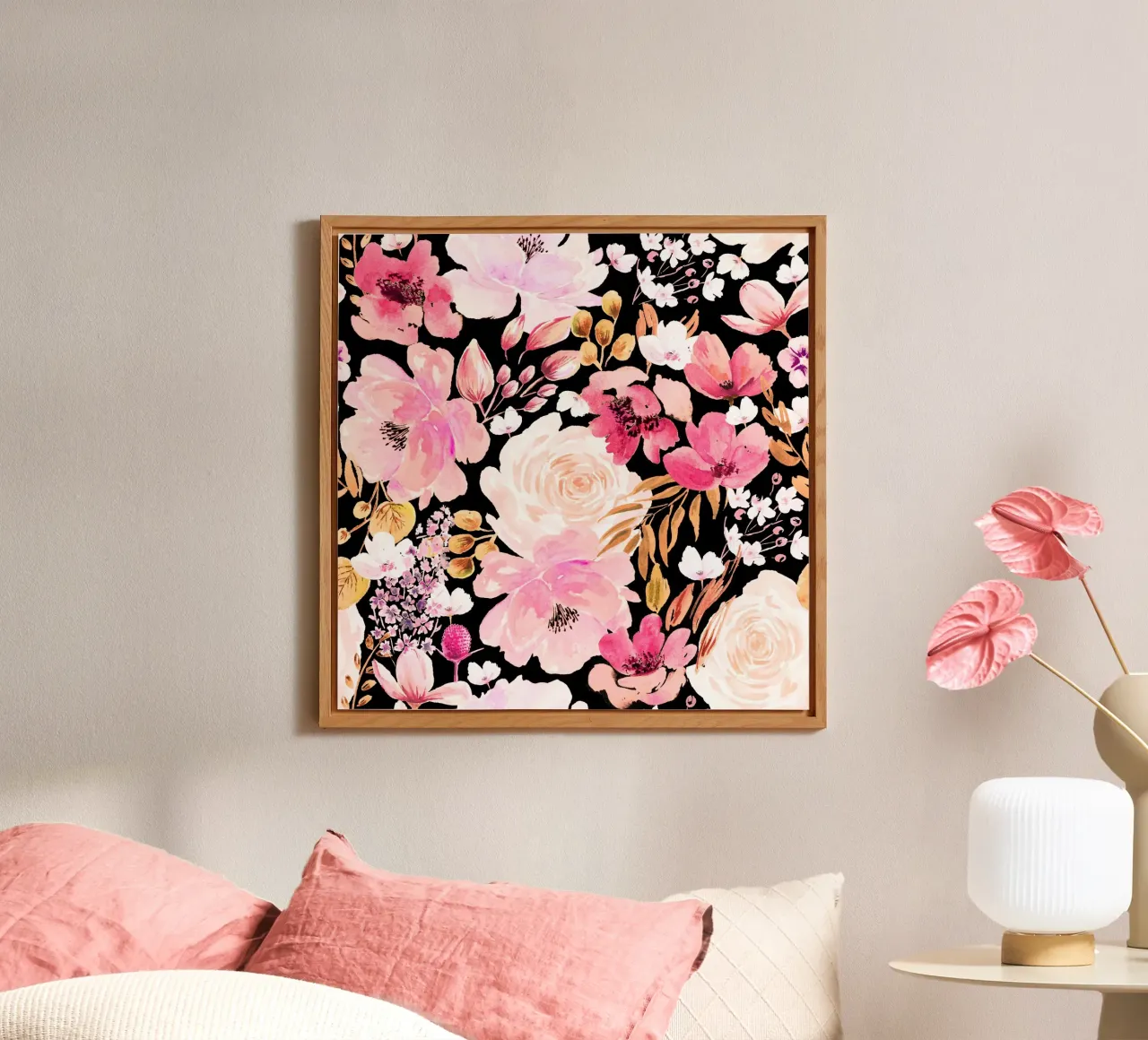 Floral Chaos Pattern Pink and Black alluminio dibond da anisillustration