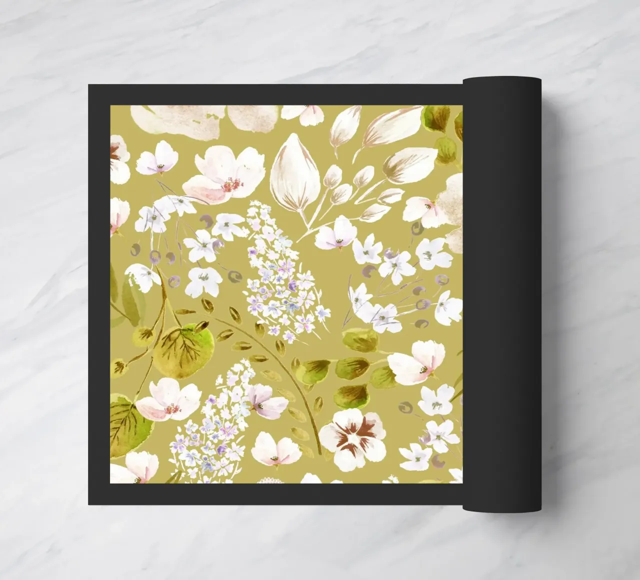 Yellow Watercolor Flowers Pattern doormat by anisillustration